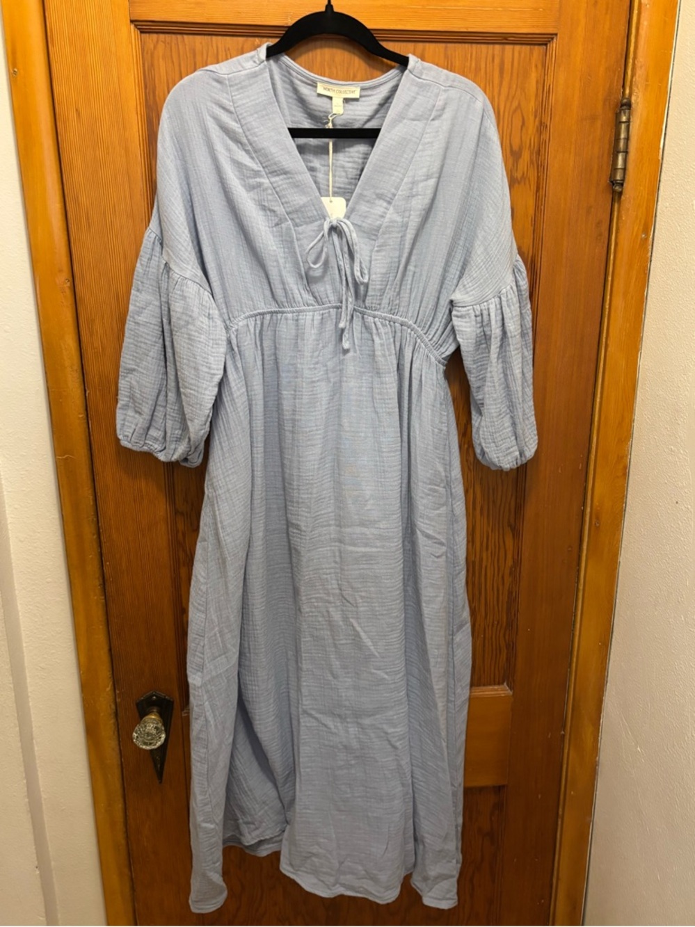 Worth Collective Hunter NWT Light Blue Gauze Midi Dress with Tie Neck
